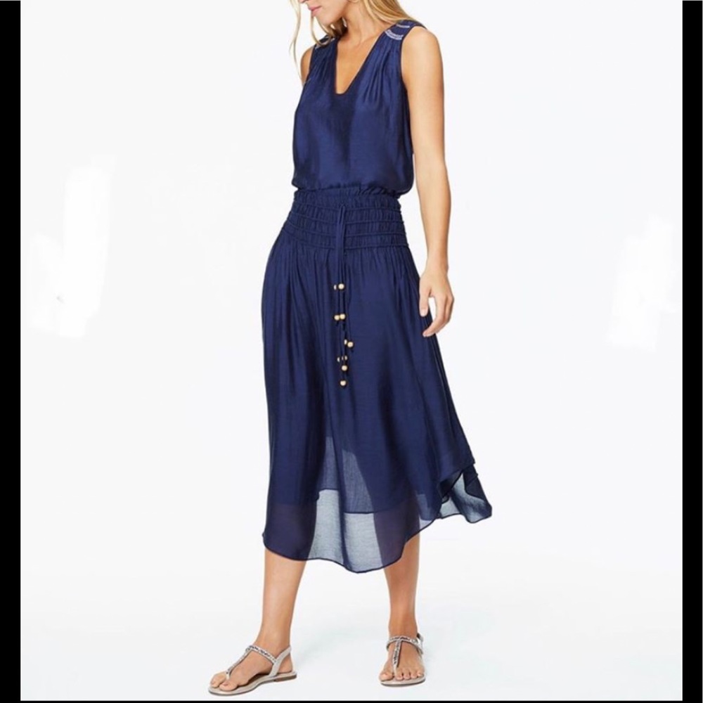 Ramy Brook Maureen Navy  V Neck Midi Dress Small